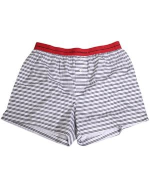 Dolce & Gabbana White Striped Cotton Red Waistband Shorts Swimwear - Gray