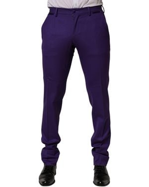 Dolce & Gabbana Purple Wool Skinny Dress Men Trouser Trousers - Blue