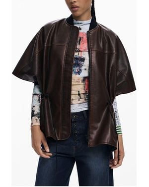 Desigual Burgundy Polyurethane Poncho - Black