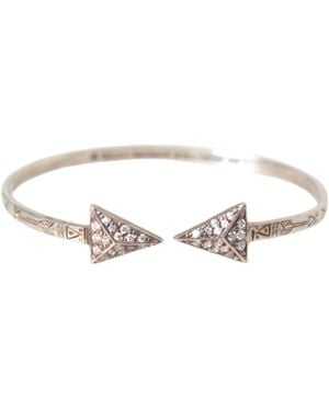 Nialaya Arrow Crystal 925 Silver Bangle Bracelet - White