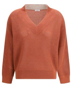 Brunello Cucinelli Multicolour Cashmere Jumper - Orange