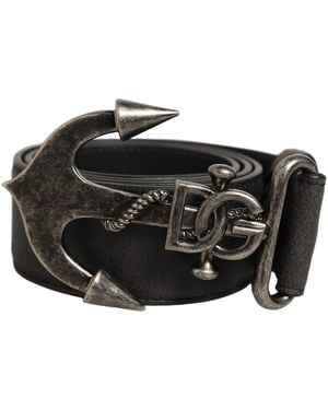 Dolce & Gabbana Black Leather Anchor Logo Metal Buckle Belt