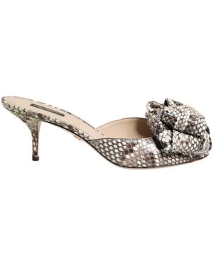 Dolce & Gabbana Multicolor Keira Bow Leather Peep Toe Mules Shoes - Metallic