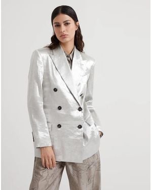 Brunello Cucinelli Silver Linen Blazer - Gray
