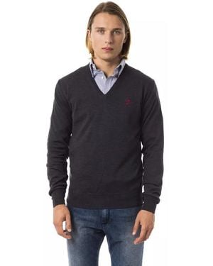 Uominitaliani V-neck Emroidered Jumper - Blue