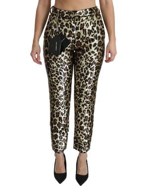 Dolce & Gabbana Brown Leopard Sequined High Waist Trousers - Multicolour