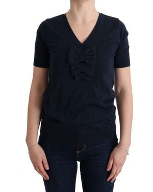 Marghi Ló Blue 100% Lana Wool Blouse Top - Black