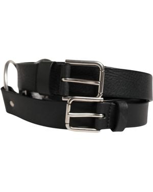 Dolce & Gabbana Black Double Strap Leather Silver Buckle Belt