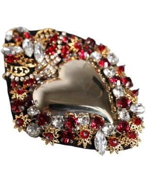Dolce & Gabbana Tone Brass Sacred Heart Crystal Embellished Brooch - Brown