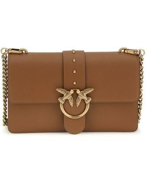 Pinko Brown Calf Leather Bos Taurus Shoulder Bag