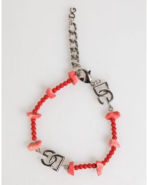 Dolce & Gabbana Beaded Bracelet With Logo Charm - Pink