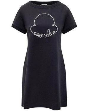 Moncler Cotton Logo Mini Dress - Blue