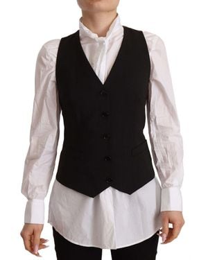 Dolce & Gabbana Black Button Down Sleeveless Vest Polyester Top