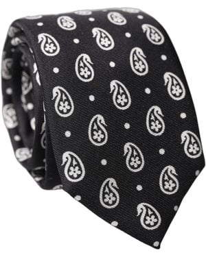 Dolce & Gabbana Black Paisley 100% Silk Adjustable Men Tied Necktie Tie