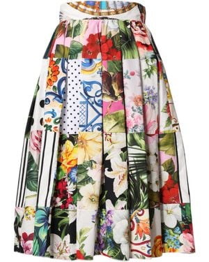 Dolce & Gabbana Patchwork High Waist Midi Skirt - Red