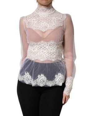 Dolce & Gabbana Nylon Lace Tulle Sheer Long Sleeve Top - Pink