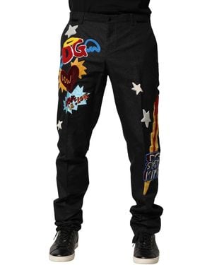 Dolce & Gabbana Embroidered Patchwork Trousers - Black