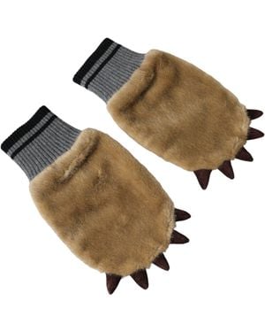 Dolce & Gabbana Acrylic Knitted Fur Wrist Mitten Gloves - Natural