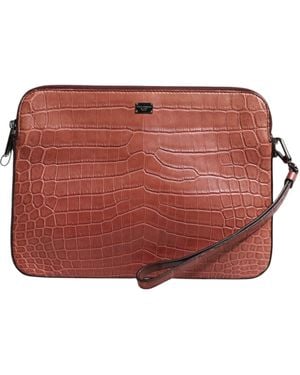 Dolce & Gabbana Croc Leather Logo Plaque Briefcase Bag - Red