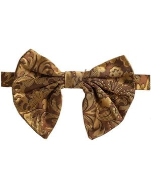 Dolce & Gabbana Floral Silk Adjustable Neck Papillon Bow Tie - Brown