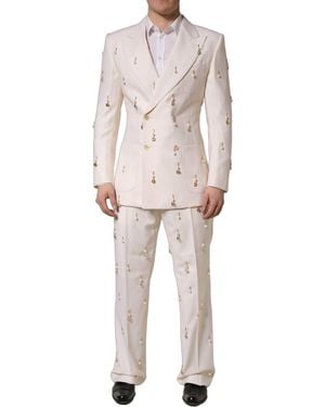 Dolce & Gabbana White Wool Slim Fit Formal 2 Piece Men Suit - Natural