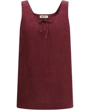 Miu Miu Bordeaux Linen Casual Dress - Red