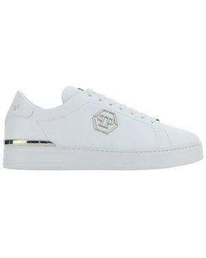 Philipp Plein White Calf Leather Bos Taurus Low Top Sneakers