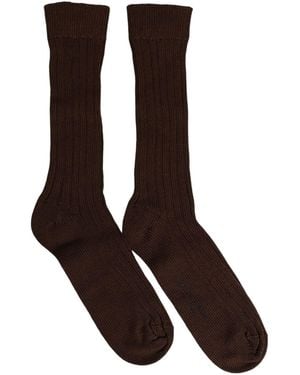 Dolce & Gabbana Dark Brown Nylon Ribbed Over The Calf Socks