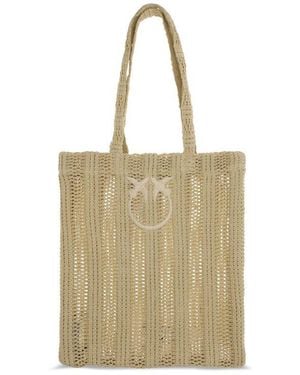 Pinko Beige Raffia Shoulder Bag - Natural