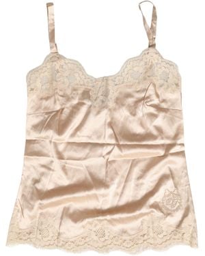 Dolce & Gabbana Beige Lace Silk Satin Tank Lingerie Sleepwear - Natural