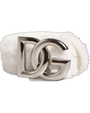 Dolce & Gabbana White Fleece Silver Dg Logo Metal Buckle Belt