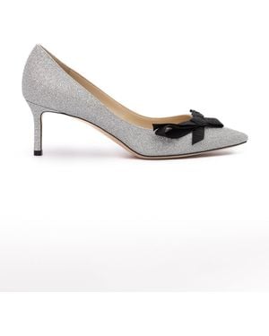 Jimmy Choo Silver Fine Glitter Fabric Romy 60 Pumps - White