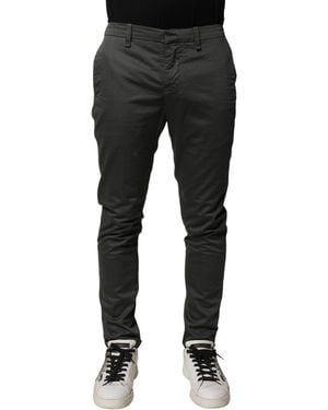 Dondup Dark Gray Cotton Mid Waist Skinny Men Chino Trouser Pants - Black