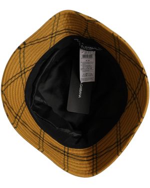 Dolce & Gabbana Men Dark Yellow Check Wide Brim Bucket Cap Hat - Multicolour