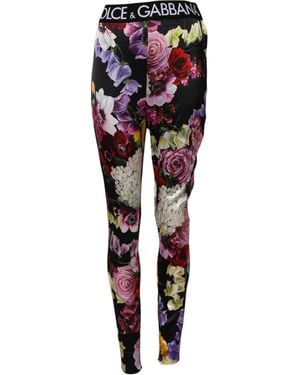 Dolce & Gabbana Floral Legging Stretch Waist Pants - Red