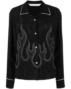 Palm Angels Flame-embroidered Shirt - Black