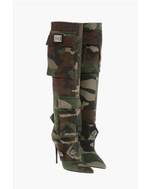 Dolce & Gabbana Camouflage Denim Boots With Pockets 11cm - Green