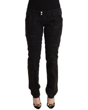 CYCLE Black Cotton Distressed Low Waist Slim Fit Denim Jeans