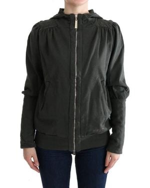 Exte Top Hooded Cotton Zipper Sweater - Black