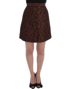 Dolce & Gabbana Dolce Gabbana Brown Floral Brocade Mini Bubble Skirt