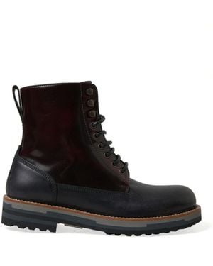 Dolce & Gabbana Leather Military Combat Boots Shoes - Black
