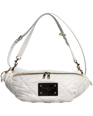 Dolce & Gabbana White Quilted Logo Plaque Belt Waist Fanny Pack Bag - Metallic