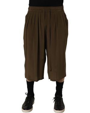 Dolce & Gabbana Silk Mid Waist Pleated Bermuda Shorts - Brown