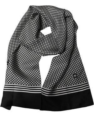 Dolce & Gabbana Black White Geometric Silk Neck Shawl Scarf