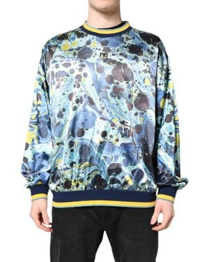 Dolce & Gabbana Multicolor Marble Print Men Pullover Sweater - Blue