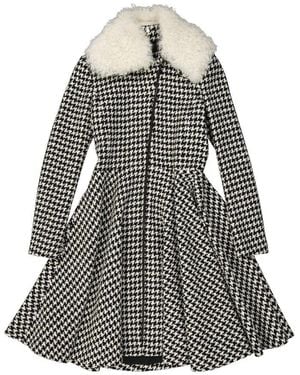 Giambattista Valli Houndstooth Flared Coat With Detachable Fur Collar - Gray