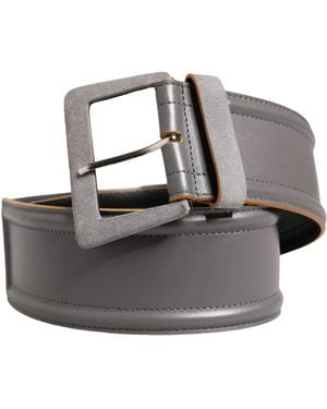 Patrizia Pepe Grey Genuine Leather Square Silver Metal Buckle Belt