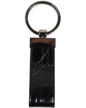 Dolce & Gabbana Black Leather Logo Metal Ring Keychain Holder Men Keyring