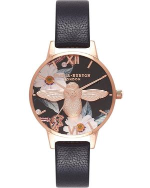 Olivia Burton Black Artificial Leather Watch - Metallic