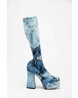 Moschino Multicolour Polyester High Heel Boots - Blue